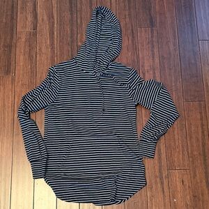 Modern Lux Black and White Striped T -Shirt Hoodie